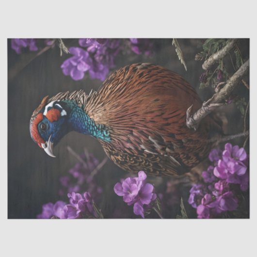 キジのすみれ色の花のイラスト 薄葉紙 (正面)