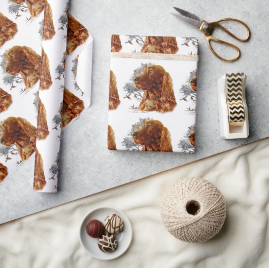 キジのアイリッシュセッター ラッピングペーパー (クラフト)