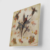 キジのタペストリーポスターアクリルプリントトリプチク スクエア壁時計 (傾斜)