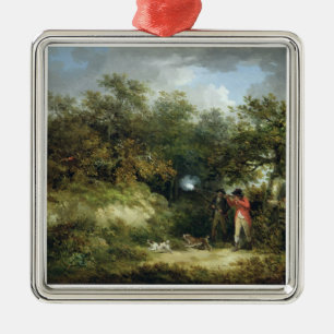 キジの射撃、発砲(キャンバスの油) 3 メタルオーナメント