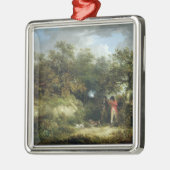 キジの射撃、発砲(キャンバスの油) 3 メタルオーナメント (左)