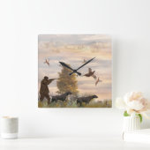 キジの狩りとドイツのショート スクエア壁時計 (ホーム)