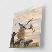 キジの狩りとドイツのショート スクエア壁時計 (傾斜)