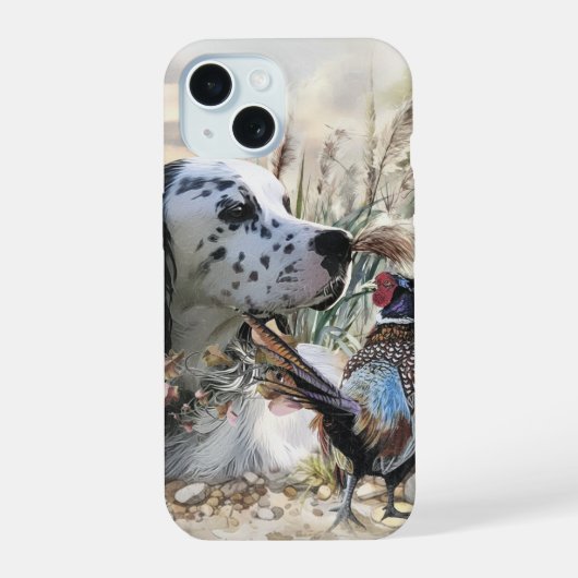 キジの美しいイギリスのセッター，芸術 iPhone 15ケース (裏面)