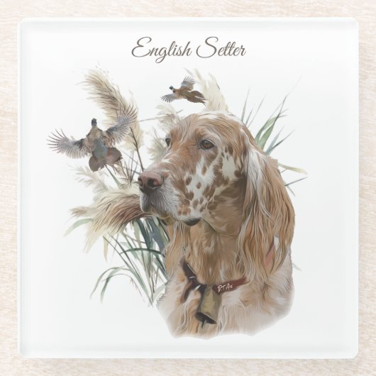 キジの美しいセッター，アート ガラスコースター (正面)