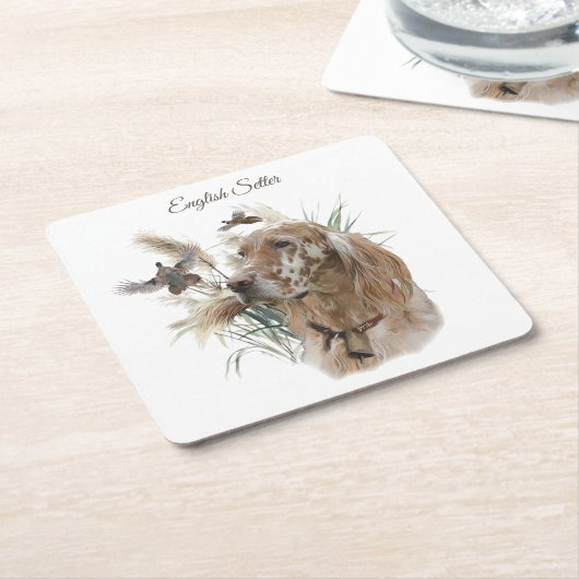 キジの美しいセッター，アート スクエアペーパーコースター (アングル)