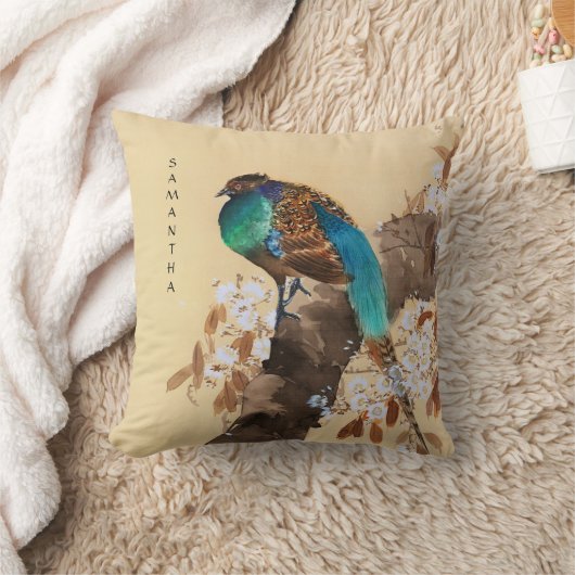 キジの美しい咲く木のヴィンテージ 日本の クッション (ブランケット)