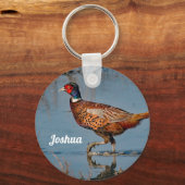 キジの青い水写真 キーホルダー (正面)