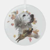 キジを使ったイギリスのセッター、アート ガラスオーナメント (正面)