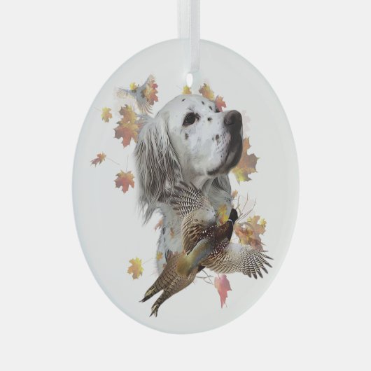 キジを使ったイギリスのセッター、アート ガラスオーナメント (正面右)
