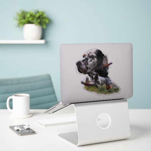 キジを使ったイギリスのセッター、アート シール (デスク上のノートパソコン)