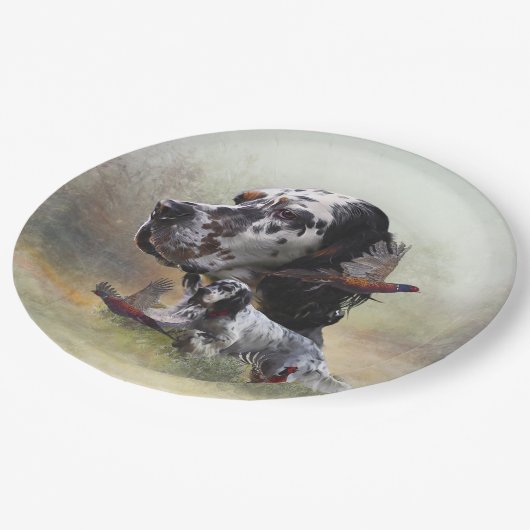 キジを使ったイギリスのセッター、アート ペーパープレート (アングル)