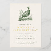 キジエレガントャント狩りグリーン大人誕生日 箔招待状 (正面)