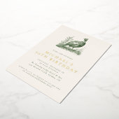 キジエレガントャント狩りグリーン大人誕生日 箔招待状 (回転した状態)