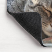 キジトラ猫が古いキルトの上で寝る マウスパッド (コーナー)