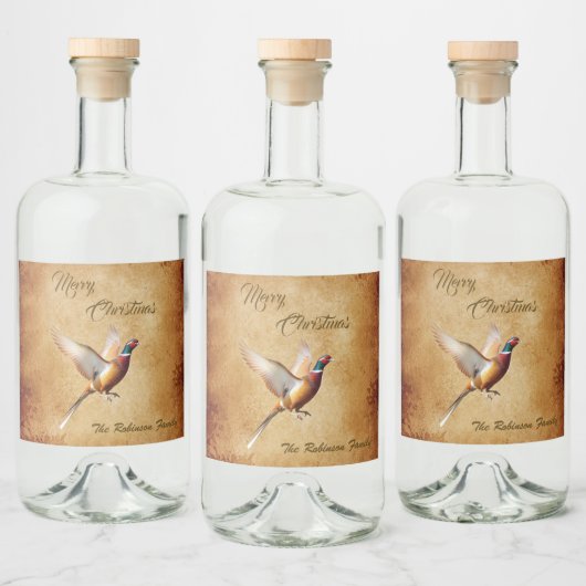 キジパーソナライズされたのメリークリスマス リキュールボトルラベル (ボトル)
