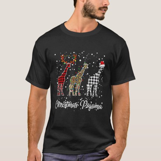 キジラフェクリスマスパジャマヒョウのプレイドプリントC Tシャツ (正面)