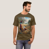 キジ狩り メンズ ブラウンTシャツ Tシャツ (正面フル)
