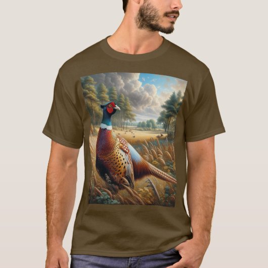 キジ狩り メンズ ブラウンTシャツ Tシャツ (正面)