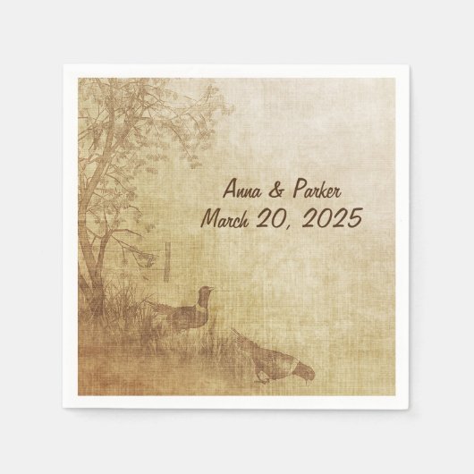 キジ結婚の秋結婚の様子 スタンダードカクテルナプキン (正面)