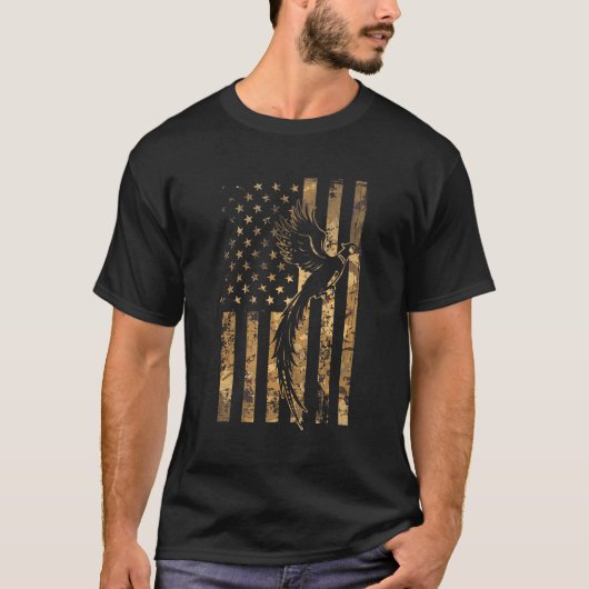 キジ鳥狩猟アメリカ国旗カモフラージュフェア Tシャツ (正面)