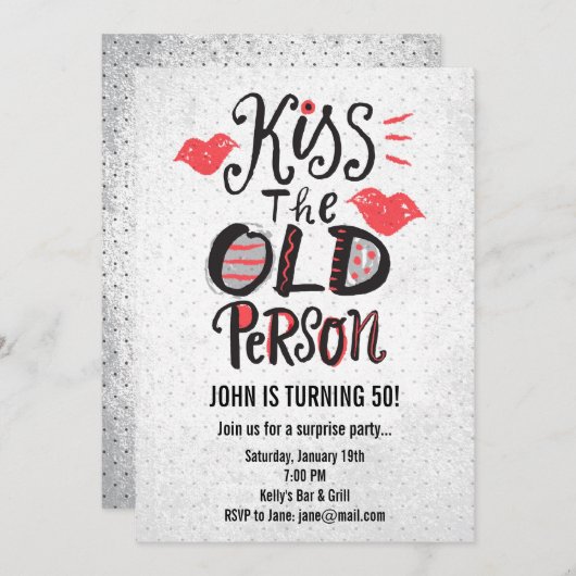 キスお年寄り!誕生日パーティーの招待 招待状 (正面/裏面)