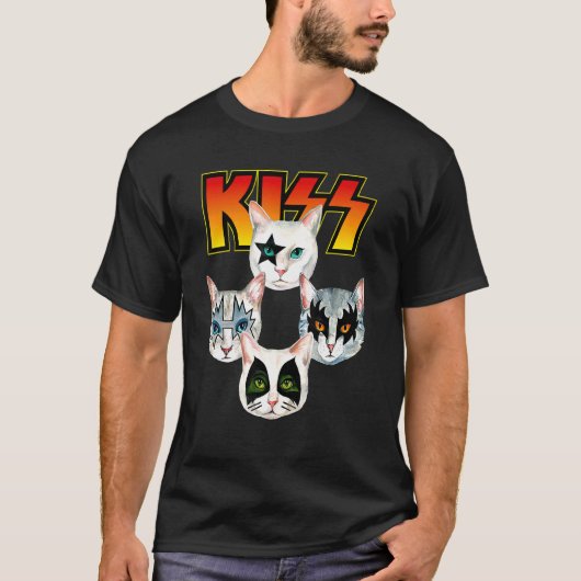 キスかわいい猫ママ猫ロック Tシャツ (正面)