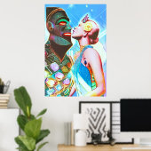 キスが夢の星サイケデリックへポップ・アートの ポスター (ホームオフィス)