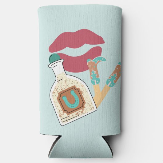 キスさようなら女性のカーボーイコレクシクールョン-ターコイズ スリム缶クーラー (正面)