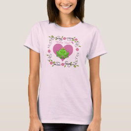 キスしたい?カエルハートと花 Tシャツ