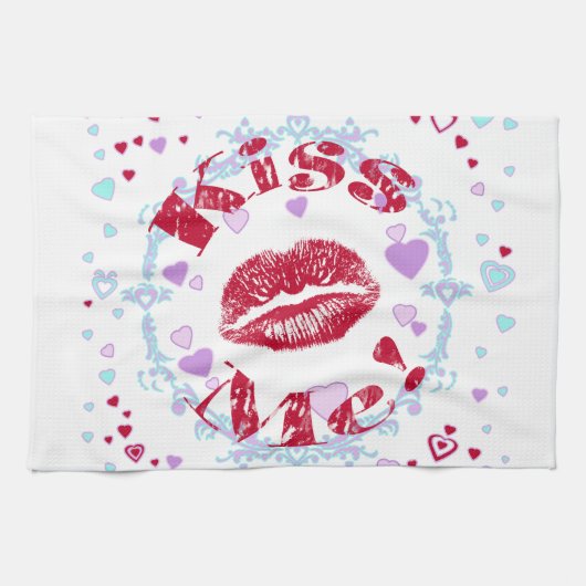 キスして! ハートの赤い唇 キッチンタオル (横)