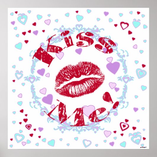 キスして！ハート付きの赤い唇 ポスター (正面)