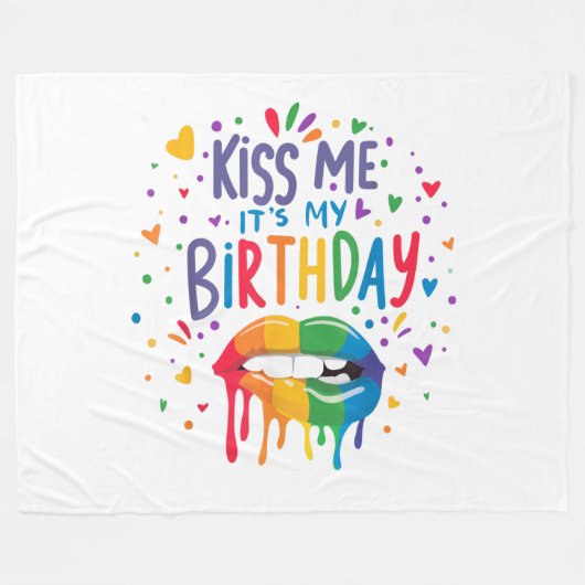 キスして、今日は私の誕生日 フリースブランケット (正面(横))