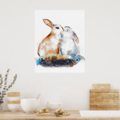 キスするウサギ ポスター (キッチン)