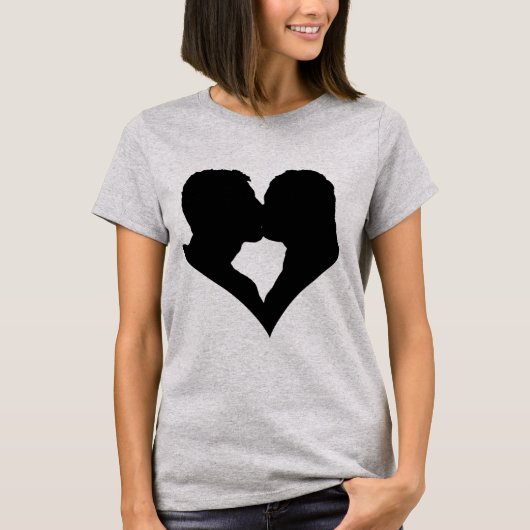 キスするカップルのシルエット Tシャツ (正面)