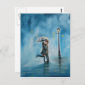 キスするカップル傘 ポストカード (正面/裏面)