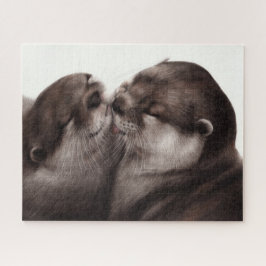 キスするカワウソ - 手描きの野生動物アート ジグソーパズル