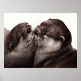 キスするカワウソ - 手描きの野生動物アート ポスター
