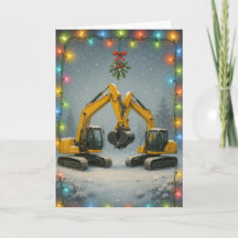 キスするショベルカー クリスマスカード
