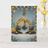 キスするショベルカー クリスマスカード カード (黄色い花)