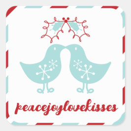 キスするチキンたちとヤドリギ　新婚夫婦の最初のクリスマス スクエアシール