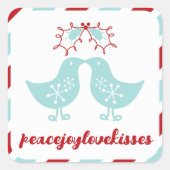 キスするチキンたちとヤドリギ　新婚夫婦の最初のクリスマス スクエアシール (正面)