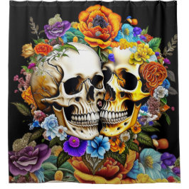 キスするドクロ シャワーカーテン