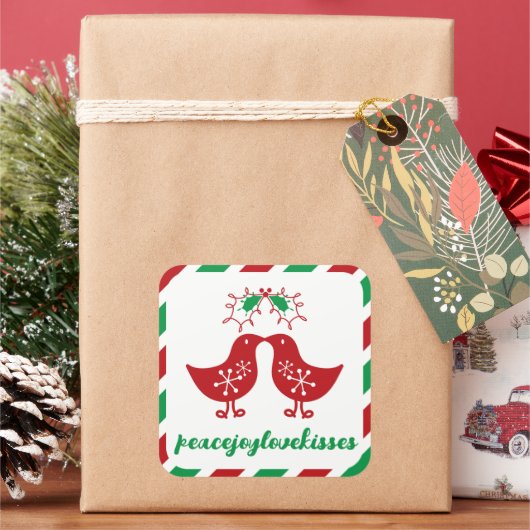 キスするミスティルートのチキンさん Mr & Mrs 初クリスマス スクエアシール (クリスマス)
