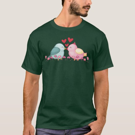 キスする2羽の鳥の家族 Tシャツ (正面)