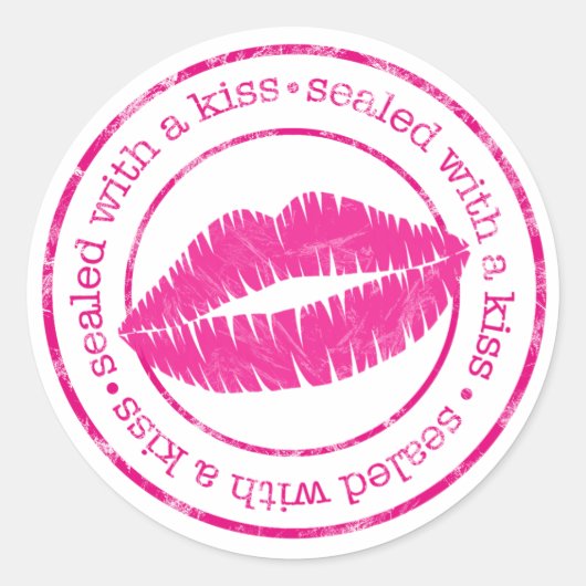 キスで封印されたピンクの唇の封シール ラウンドシール (正面)