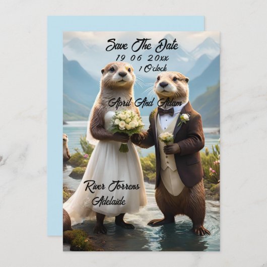 **"キスで封印された:愛に満ちたカワウソたち"** セーブザデート (正面/裏面)