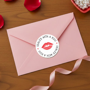 キスで封印された 白と赤のリップ バレンタインデー ラウンドシール
