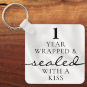 キスで封印 ホワイト 1歳の誕生日記念日 キーホルダー (正面)