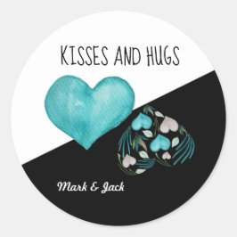 キスとハグ水カラーハートハンド ラウンドシール
